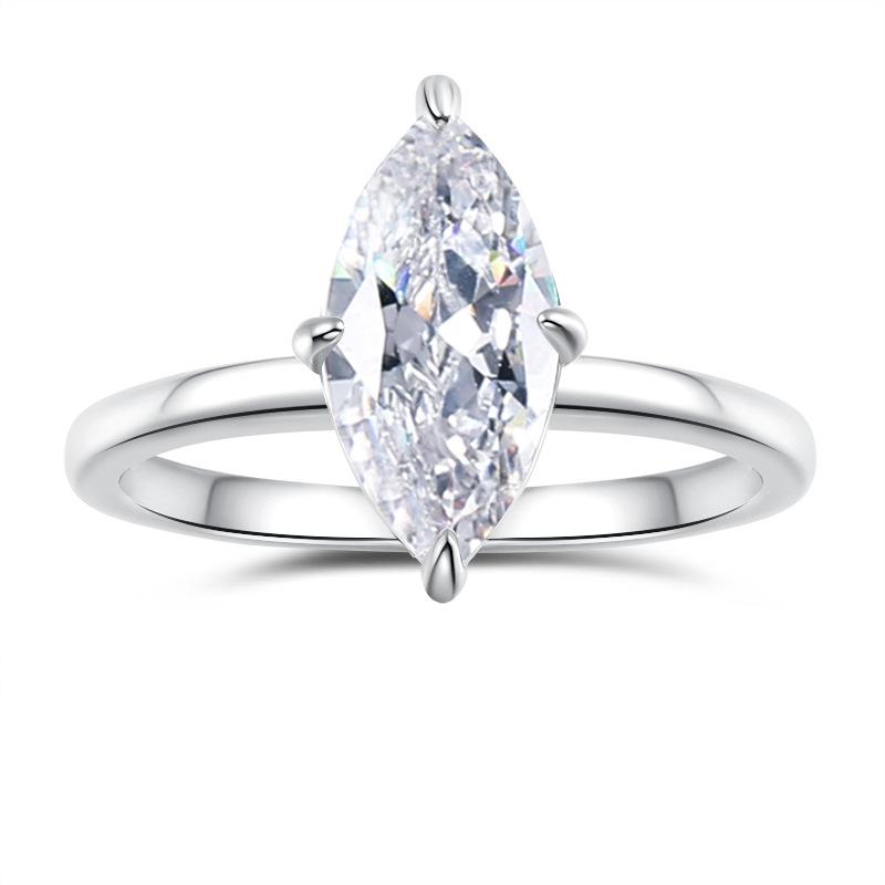 【E111】925 Sterling Silver Four Prong Setting 2CT Marquise Cut Moissanite Ring-Customizable Engraving