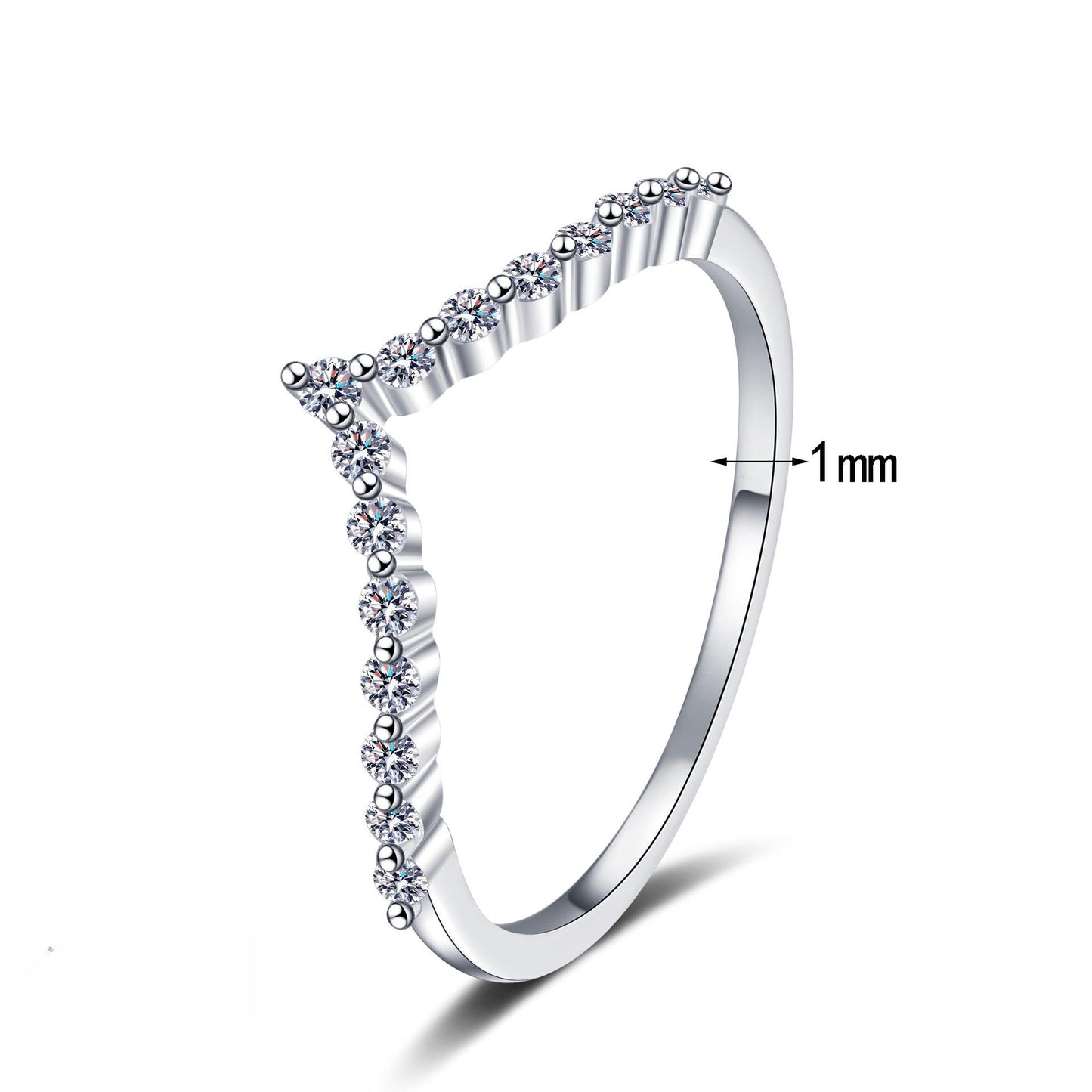 【New Arrival #10】S925 Sterling Silver V-Shape Moissanite Ring for Women Sparkling Round Cut Moissanite Wedding Band Stackable Promise Ring Jewelry Gift