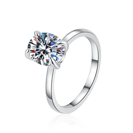 Four Claw Oval Solitaire Moissanite Ring For Engagement, Wedding And Giving Gift-Customizable Engraving