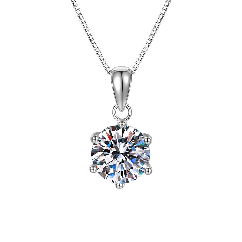 【#165】925 Sterling Silver Six-claw Crown Moissanite Pendant Necklace