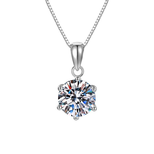 【#165】925 Sterling Silver Six-claw Crown Moissanite Pendant Necklace