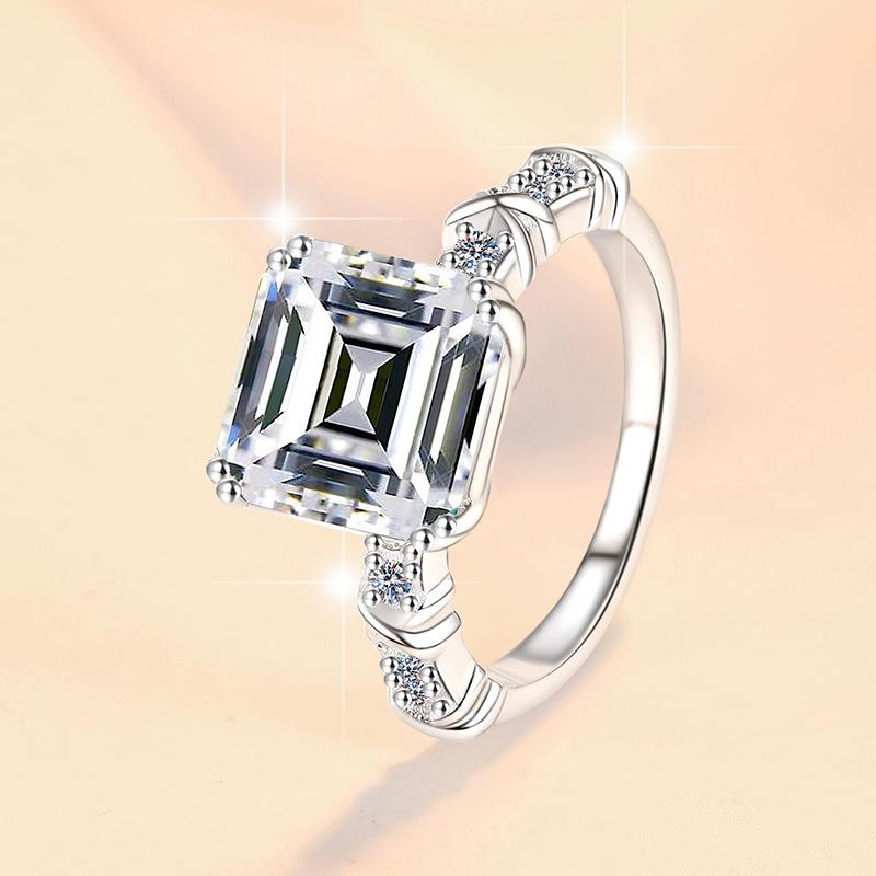 【#84】925 Sterling Silver 5CT Asscher Cut Synthetic Moissanite Ring