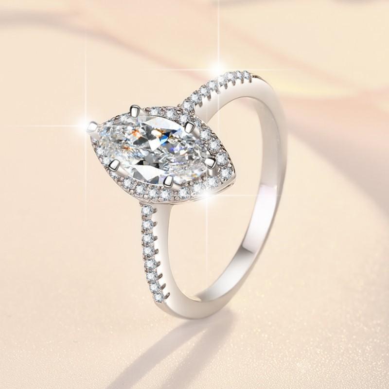 【#41】925 Sterling Silver Marquise Cut 1CT Synthetic Moissanite Ring