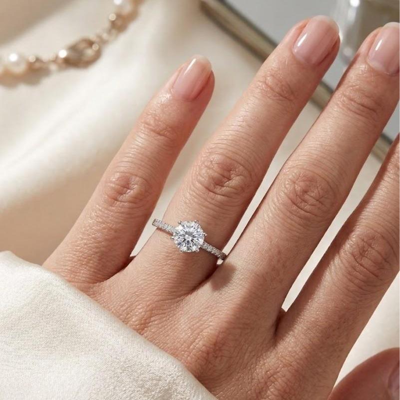 【New Arrival #19】925 Sterling Silver Round Brilliant Cut Moissanite Ring Luxury Hidden Halo Engagement Ring for Women Anniversary Jewellery