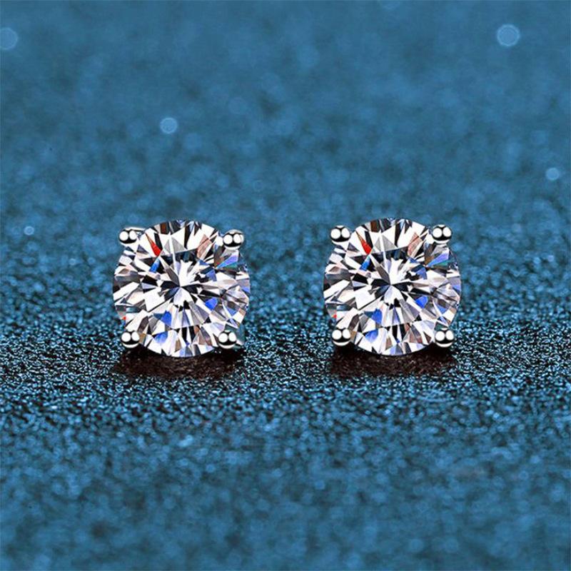 【T5】925 Silver Classic Four-claw Cubic Zirconia Stud Earrings