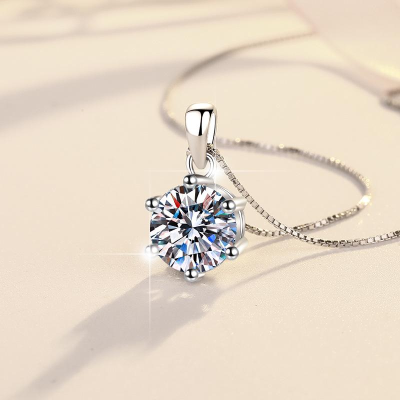 【#165】925 Sterling Silver Six-claw Crown Moissanite Pendant Necklace