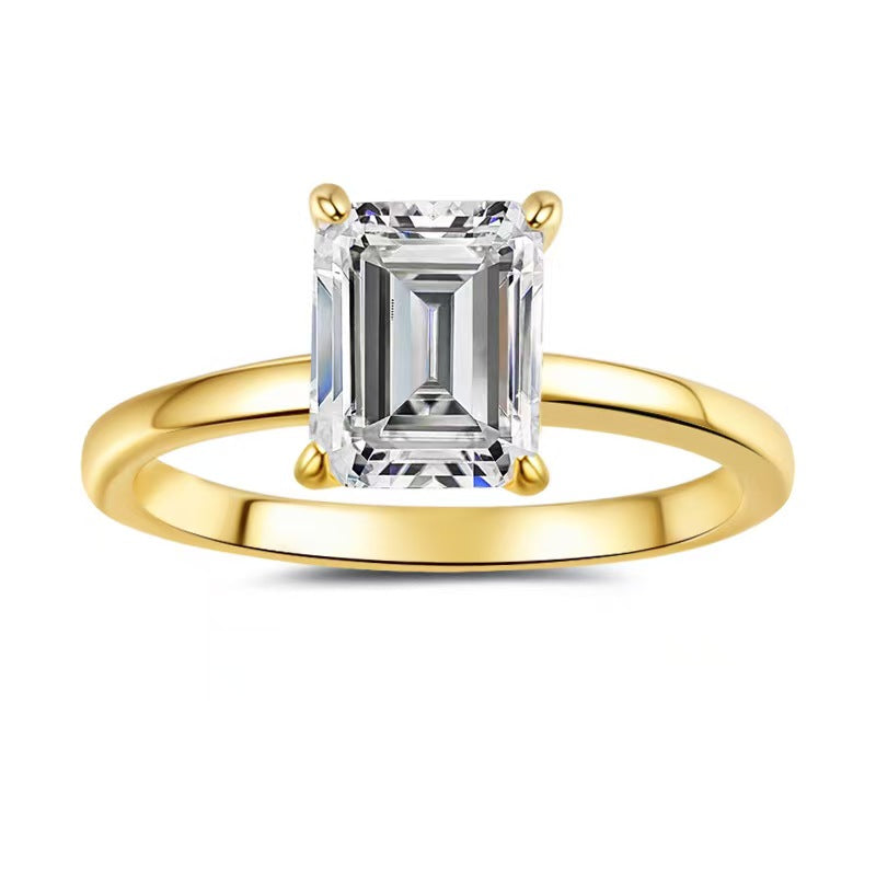 New Arrival #180】  925 Sterling Silver Emerald Cut Moissanite Ring Simple Rectangle Sparkling Gemstone Solitaire Engagement Proposal Wedding Band for Women