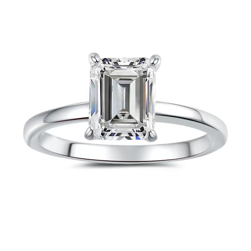 New Arrival #180】  925 Sterling Silver Emerald Cut Moissanite Ring Simple Rectangle Sparkling Gemstone Solitaire Engagement Proposal Wedding Band for Women
