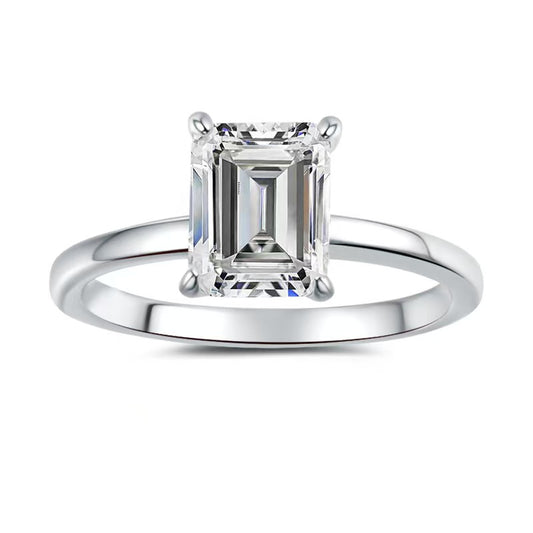 New Arrival #180】  925 Sterling Silver Emerald Cut Moissanite Ring Simple Rectangle Sparkling Gemstone Solitaire Engagement Proposal Wedding Band for Women