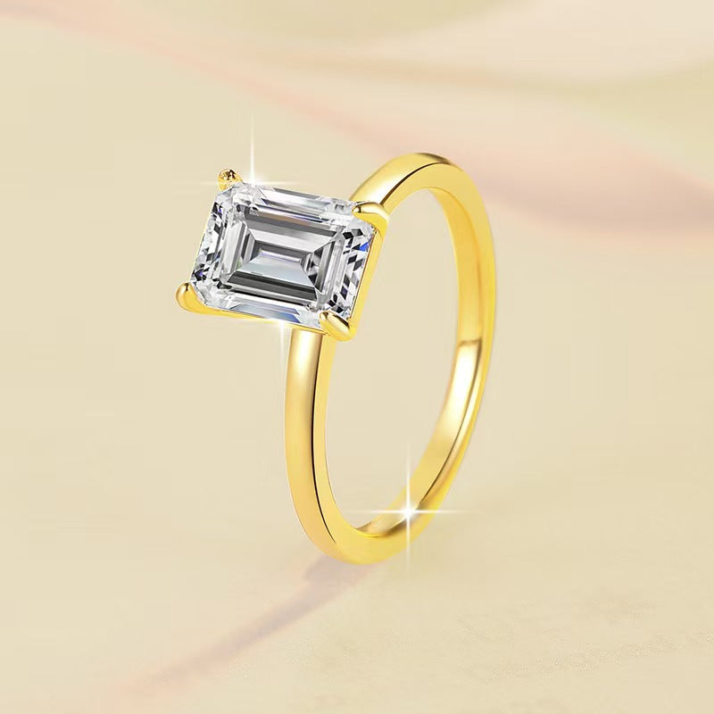 New Arrival #180】  925 Sterling Silver Emerald Cut Moissanite Ring Simple Rectangle Sparkling Gemstone Solitaire Engagement Proposal Wedding Band for Women