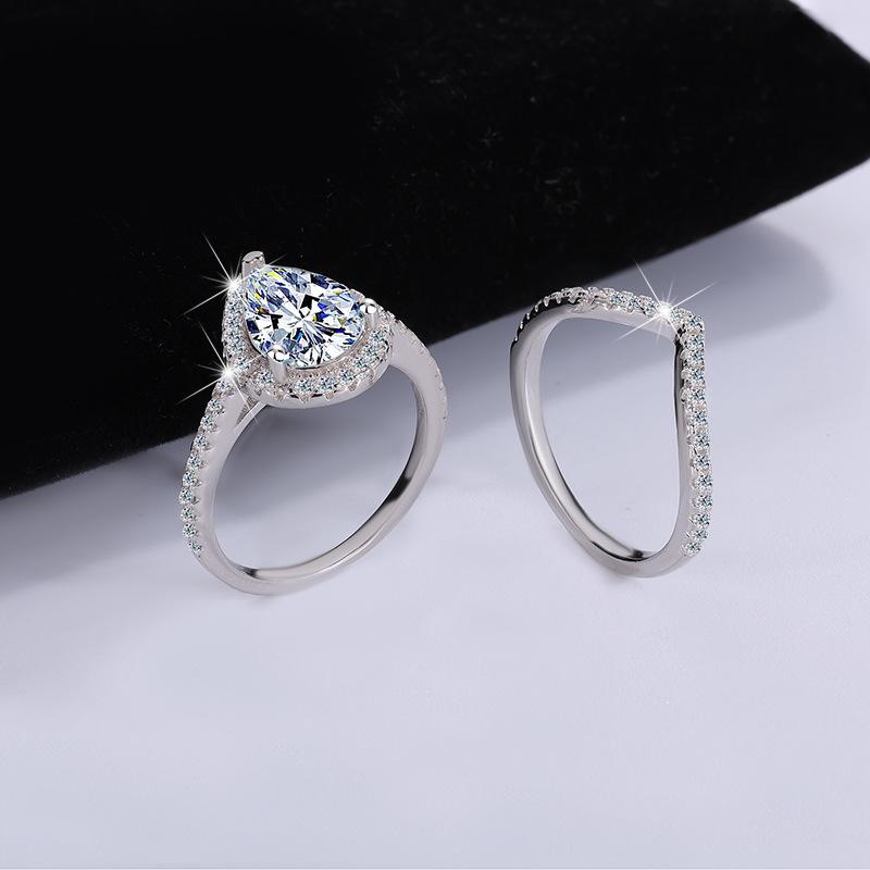 【#3】925 Sterling Silver Pear Shape Moissanite Set Ring