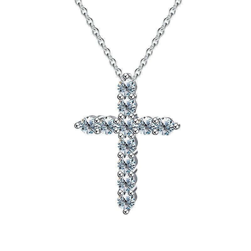 【#181】925 Sterling Silver Cross Moissanite Pendant Necklace