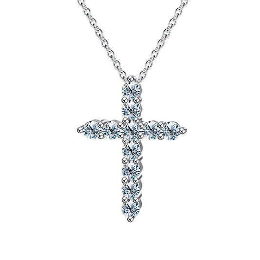 【#181】925 Sterling Silver Cross Moissanite Pendant Necklace
