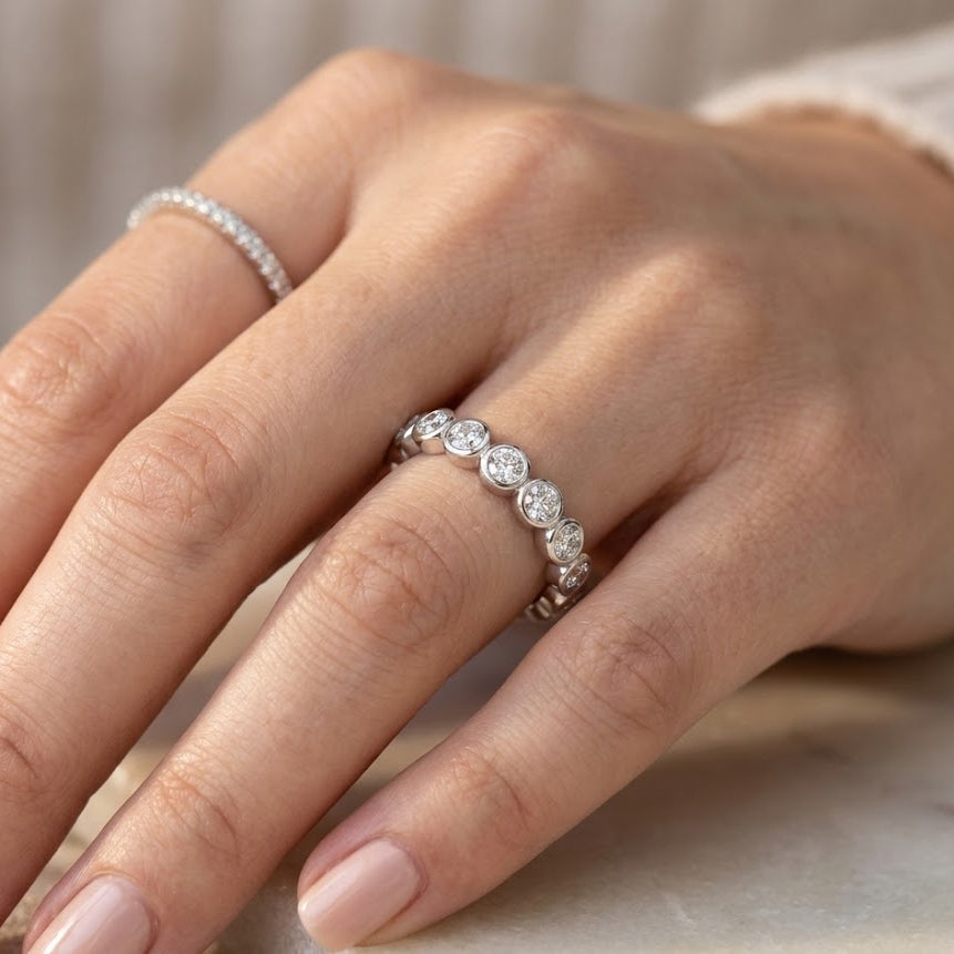 【#315】S925 Sterling Silver Moissanite Bezel Bubble Ring D Color Sparkle Wedding Engagement Stacking Rings Fine Jewelry