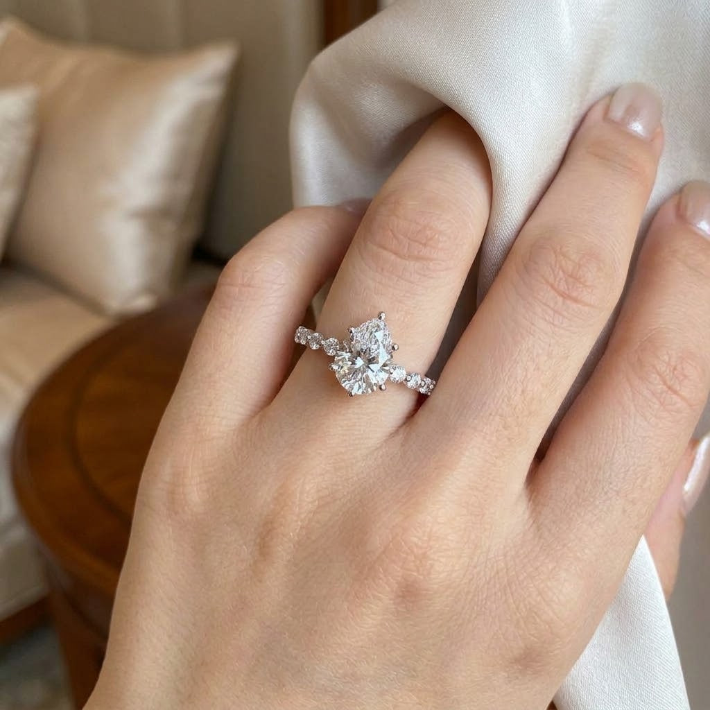 【#308】925 Sterling Silver Pear Cut Moissanite Ring Sparkling Teardrop Engagement Ring for Women Fine Jewelry