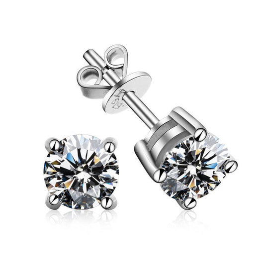 【T5】925 Silver Classic Four-claw Cubic Zirconia Stud Earrings