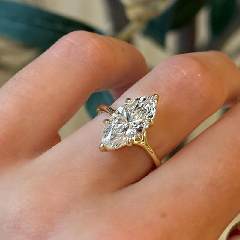 【T7】925 Sterling Silver 3CT Marquise Cut CZ Ring