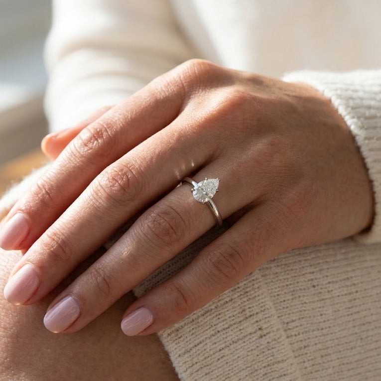 【#37】Pear Cut Moissanite Engagement Ring for Women,  Lab Grown Diamond Solitaire Ring, Genuine 925 Sterling Silver Promise Ring, Anniversary Gift