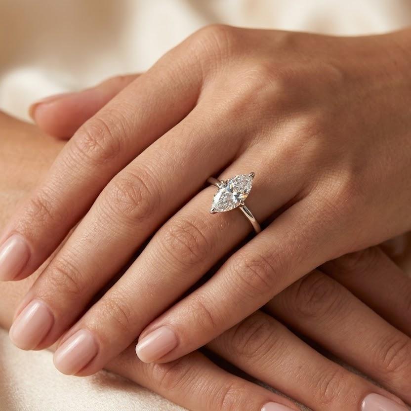 【E111】925 Sterling Silver Four Prong Setting 2CT Marquise Cut Moissanite Ring-Customizable Engraving