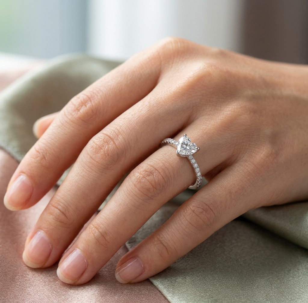 【#27】Heart Cut Moissanite Engagement Ring for Women,  Lab Diamond D Color VVS1, S925 Sterling Silver Pave Promise Ring, Anniversary Gift