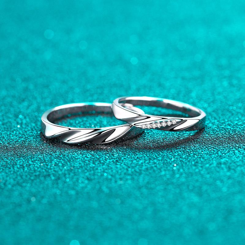 [New Arrival T14] 925 Sterling Silver Couple Rings Luxury Twisted Design Promise Rings for Lovers Jewelry Gift Set (1 Pair)