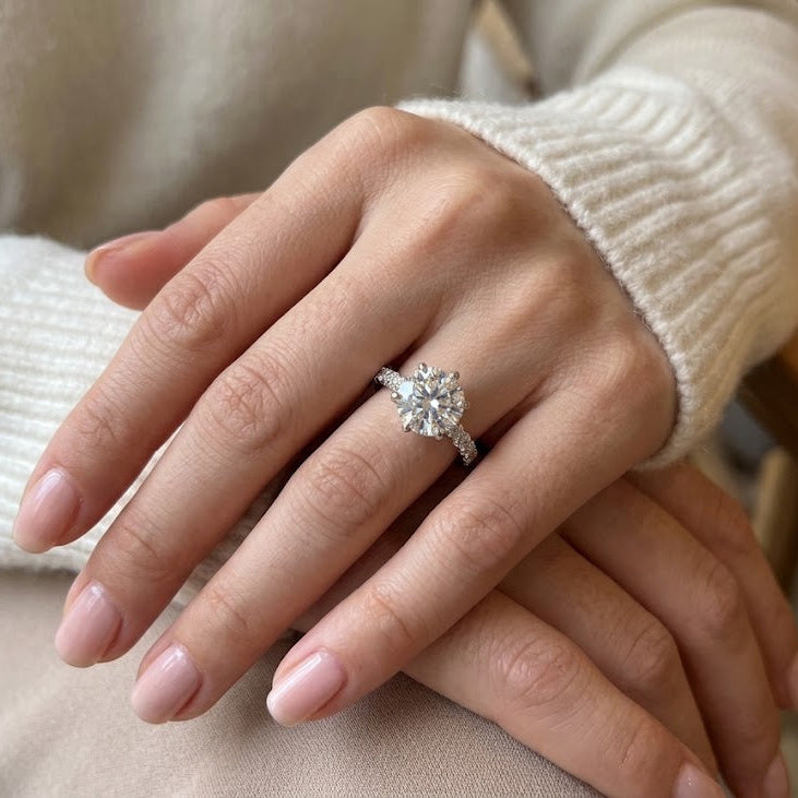 【#19】925 Sterling Silver Moissanite Engagement Ring for Women,  D Color VVS1 Lab Created Diamond Promise Ring, Round Brilliant Cut 6-Prong Wedding Band