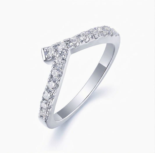 【#321】925 Sterling Silver V Shaped Moissanite Ring Wishbone Curved Stacking Band Fine Jewelry Gift for Women