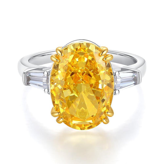 【T50】925 Sterling Silver 10CT Yellow Ice Flower Cut Oval Shape Ring
