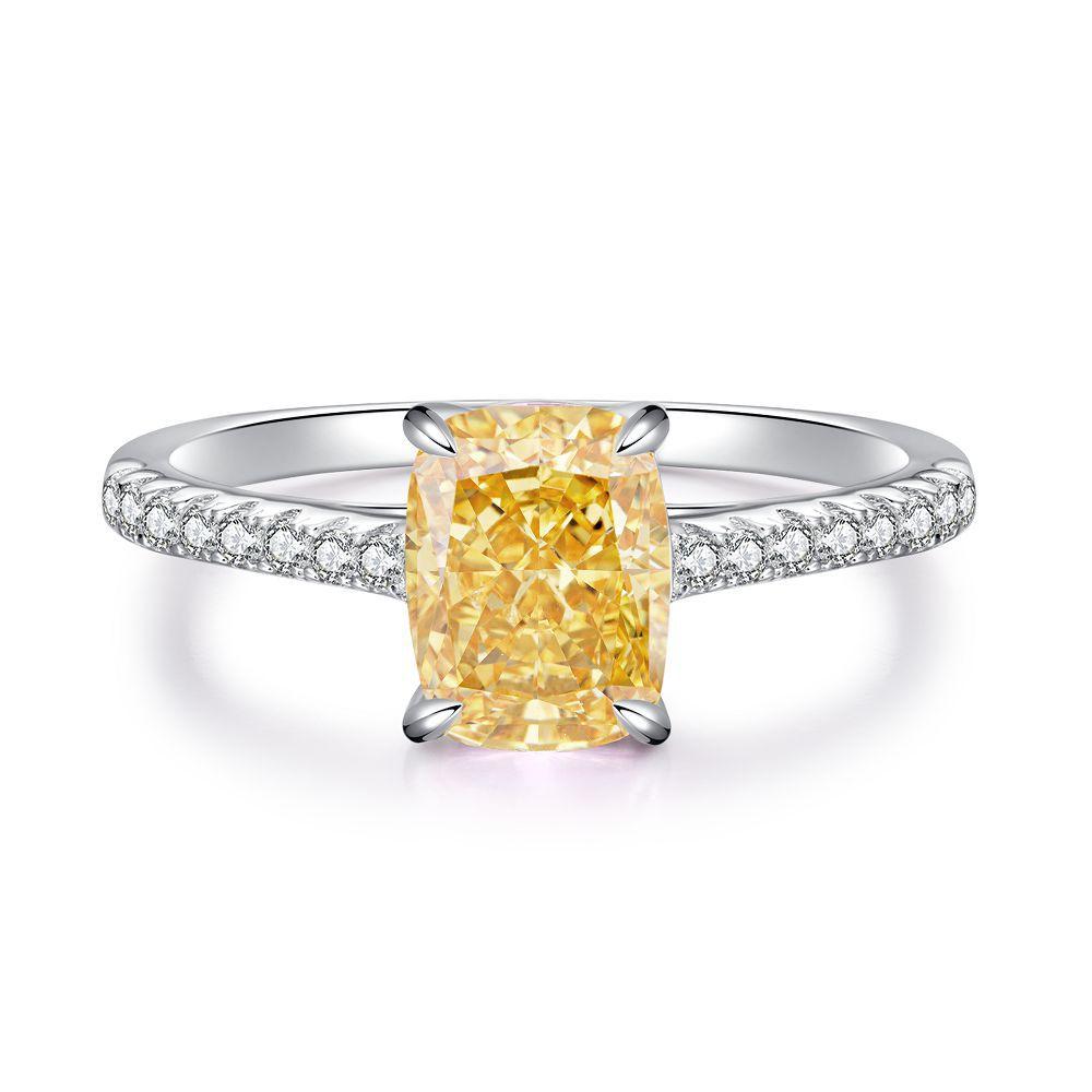 【T51】925 Sterling Silver 2CT Yellow Radiant Cut Cubic Zirconia Ring