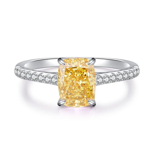 【T51】925 Sterling Silver 2CT Yellow Radiant Cut Cubic Zirconia Ring