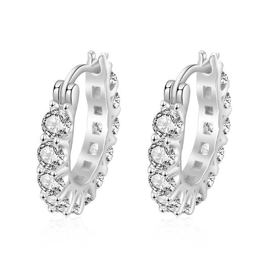【T48】925 Sterling Silver Cubic Zirconia Hoop Earrings