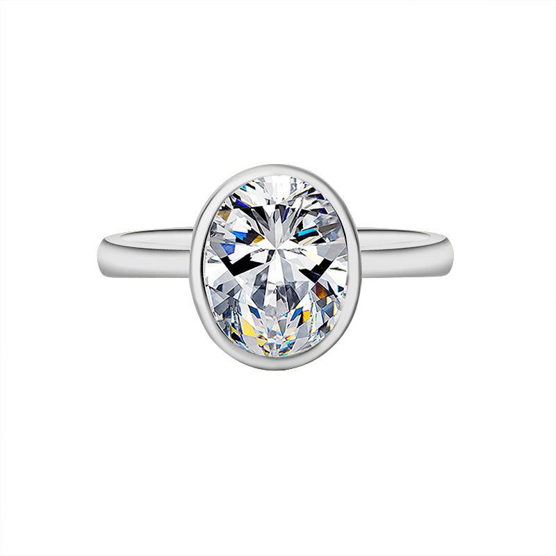 【#79】925 Sterling Silver 2CT Bezel Setting Oval Synthetic Moissanite Ring