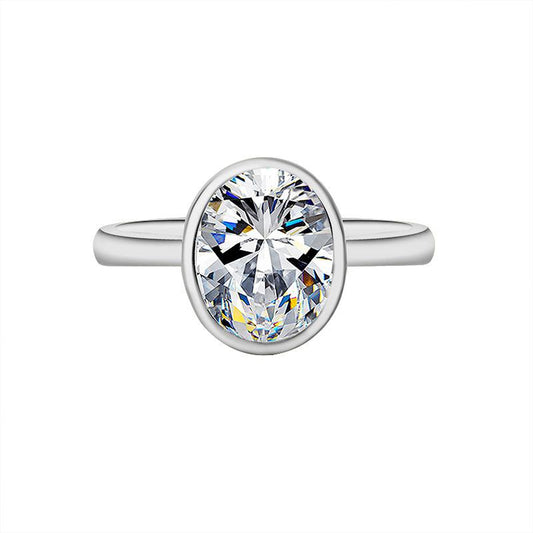 【#79】925 Sterling Silver 2CT Bezel Setting Oval Synthetic Moissanite Ring