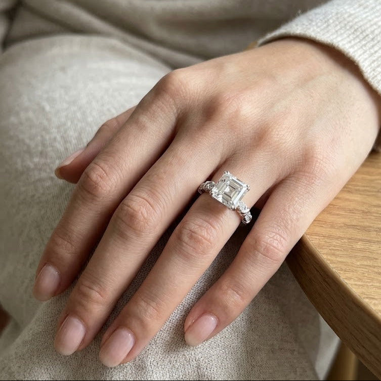 【#84】5CT Asscher Cut Moissanite Engagement Ring for Women, S925 Sterling Silver D Color VVS1 Lab Created Diamond Anniversary Ring, Promise Jewelry Gift