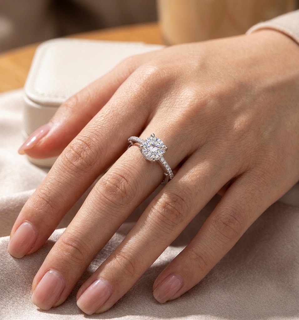 【#345】925 Sterling Silver Moissanite Ring Round Cut Sparkly Solitaire Engagement Ring Accessories Gift for Women