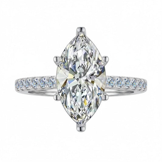 New Item #33: Women’s luxury engagement ring made of genuine S925 silver with a marquise cut moissanite—wedding jewelry gift