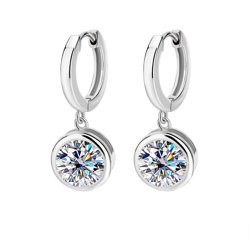 【#2】925 Sterling Silver Bezel Setting Moissanite Dangle Earrings