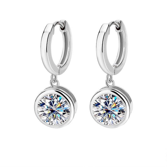 【#2】925 Sterling Silver Bezel Setting Moissanite Dangle Earrings