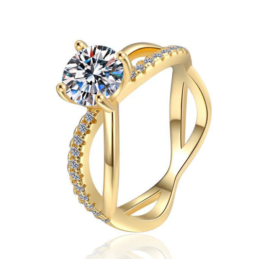 【E5】925 Sterling Silver 18K Gold Plated 1CT Moissanite Ring-Customizable Engraving