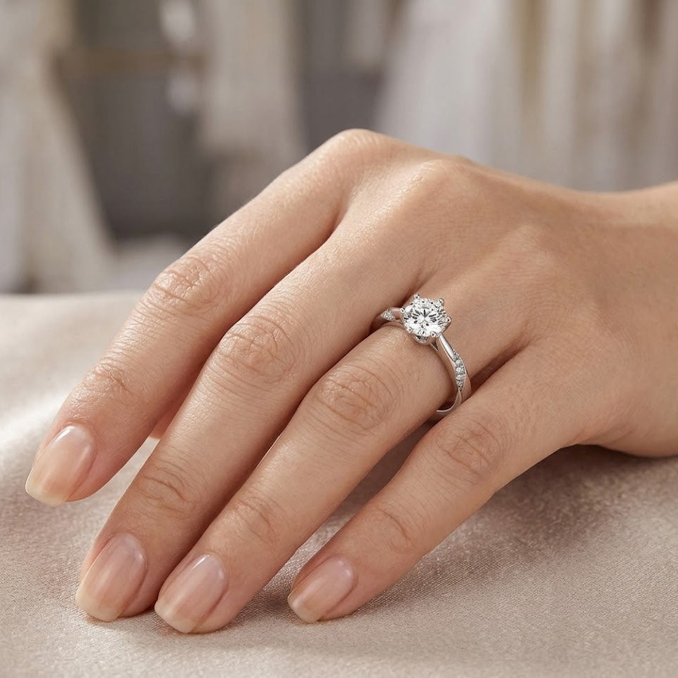 【#311】925 Sterling Silver Moissanite Ring Round Cut Solitaire Engagement Promise Rings for Women Jewelry Gift