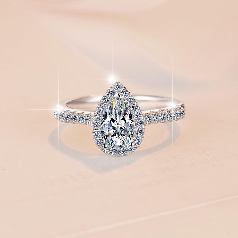 【#16】925 Sterling Silver Pear Shape 1CT Moissanite Ring