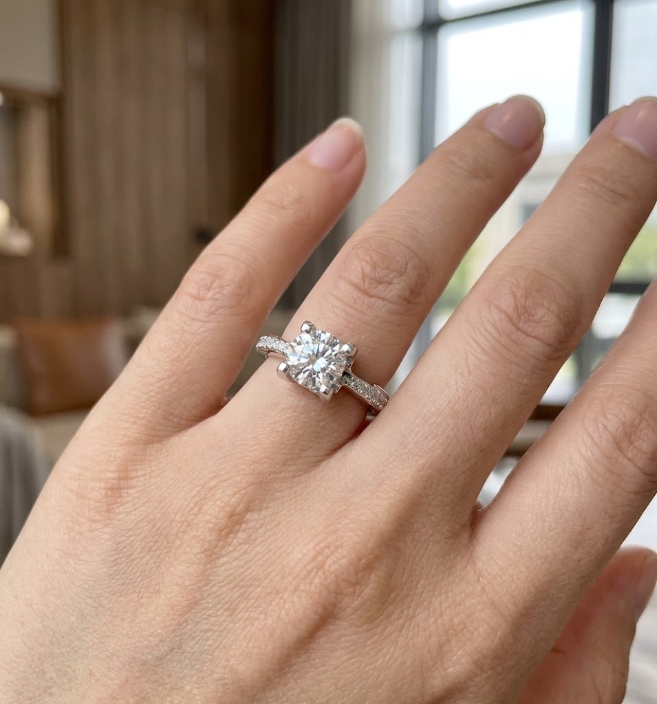 【#345】925 Sterling Silver Moissanite Ring Round Cut Sparkly Solitaire Engagement Ring Accessories Gift for Women
