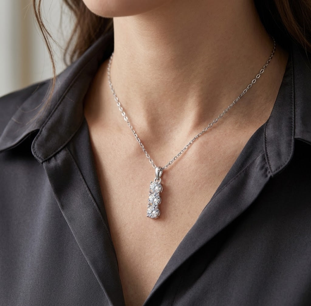 【#317】925 Sterling Silver Round Cut Moissanite Drop Pendant Chain Necklace Sparkling Fine Jewelry Elegant Gift for Women