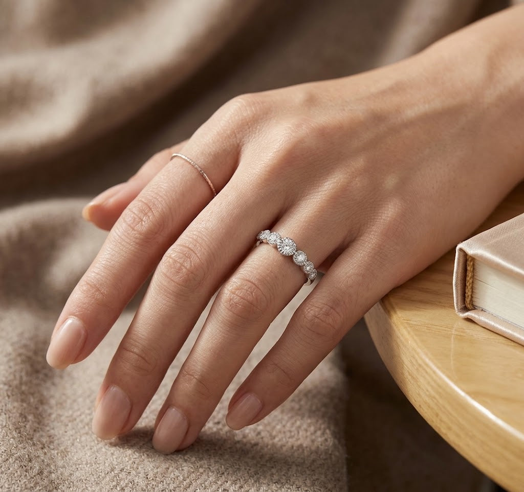 【#326】Dainty S925 Sterling Silver Moissanite Cluster Ring Vintage Everyday Wear Jewelry Gift for Her
