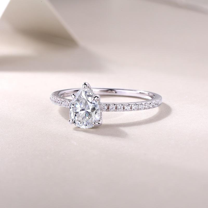 【#49】Pear Cut Moissanite Engagement Ring for Women,Teardrop Lab Diamond Promise Ring, S925 Sterling Silver D Color VVS1 Clarity Wedding Band