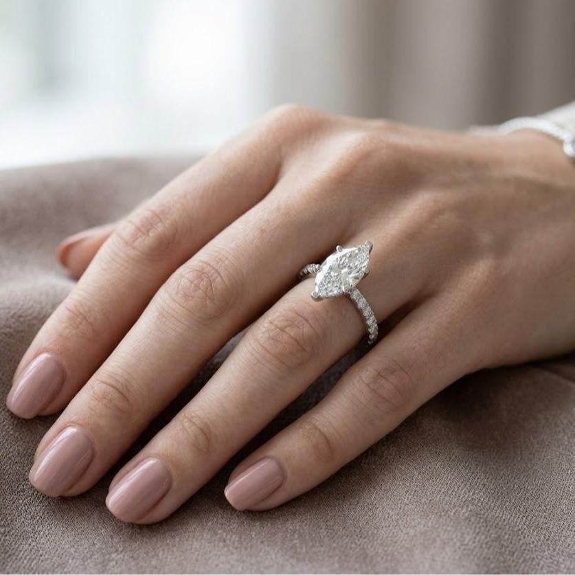 New Item #33: Women’s luxury engagement ring made of genuine S925 silver with a marquise cut moissanite—wedding jewelry gift