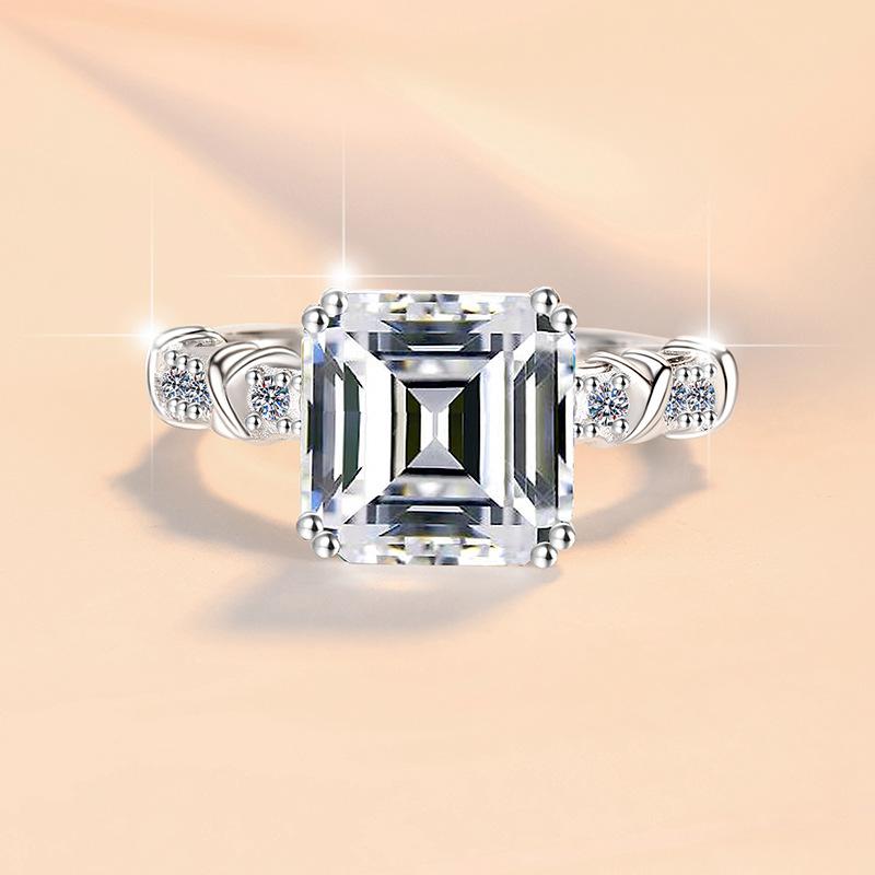 【#84】925 Sterling Silver 5CT Asscher Cut Synthetic Moissanite Ring