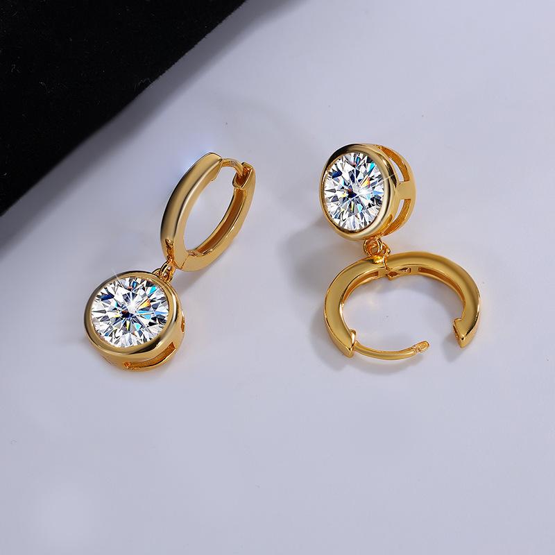 【#2】925 Sterling Silver Bezel Setting Moissanite Dangle Earrings