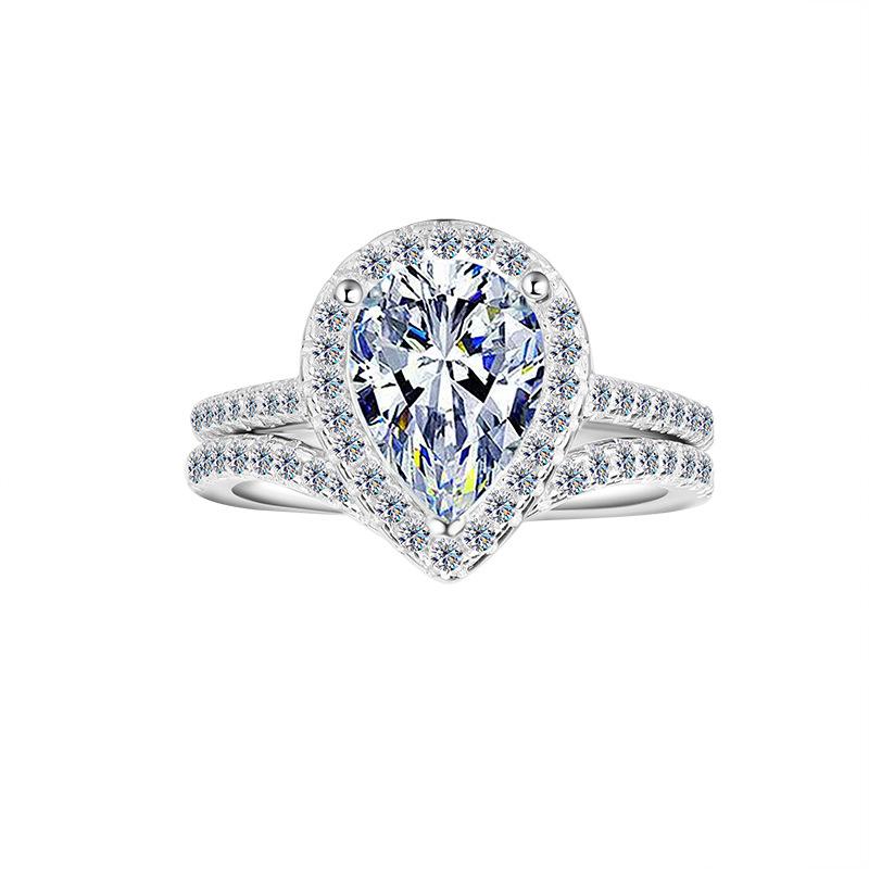 【#3】925 Sterling Silver Pear Shape Moissanite Set Ring