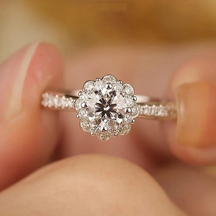 【#28】925 Sterling Silver 1CT Bouquet Design Moissanite Ring